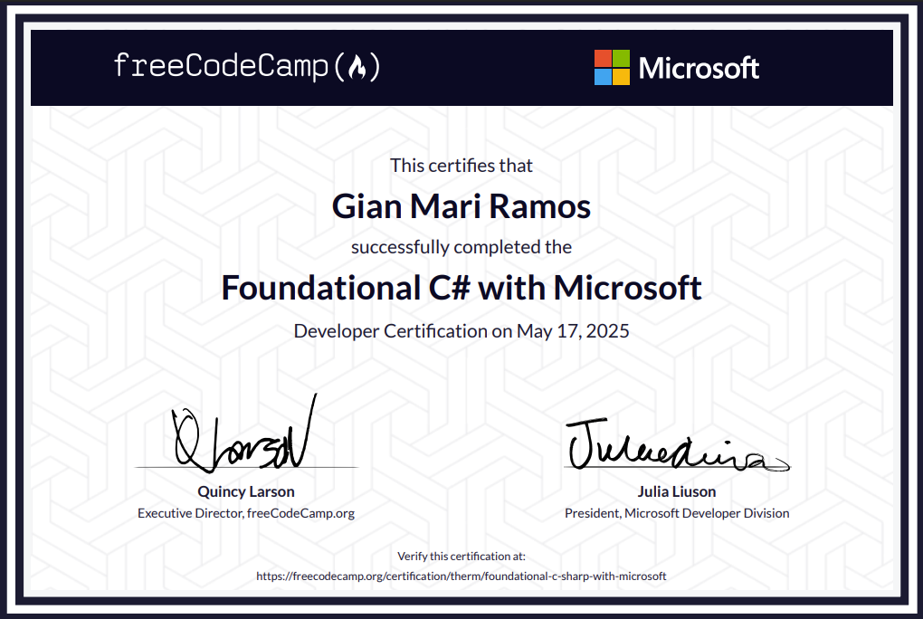 Foundational C# with Microsoft certificate preview